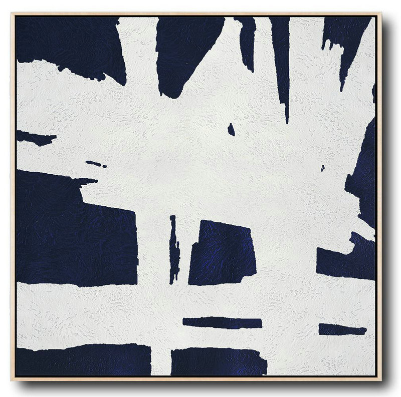 Buy Large Canvas Art Online - Hand Painted Navy Minimalist Painting On Canvas,Acrylic On Canvas Abstract #P6T0